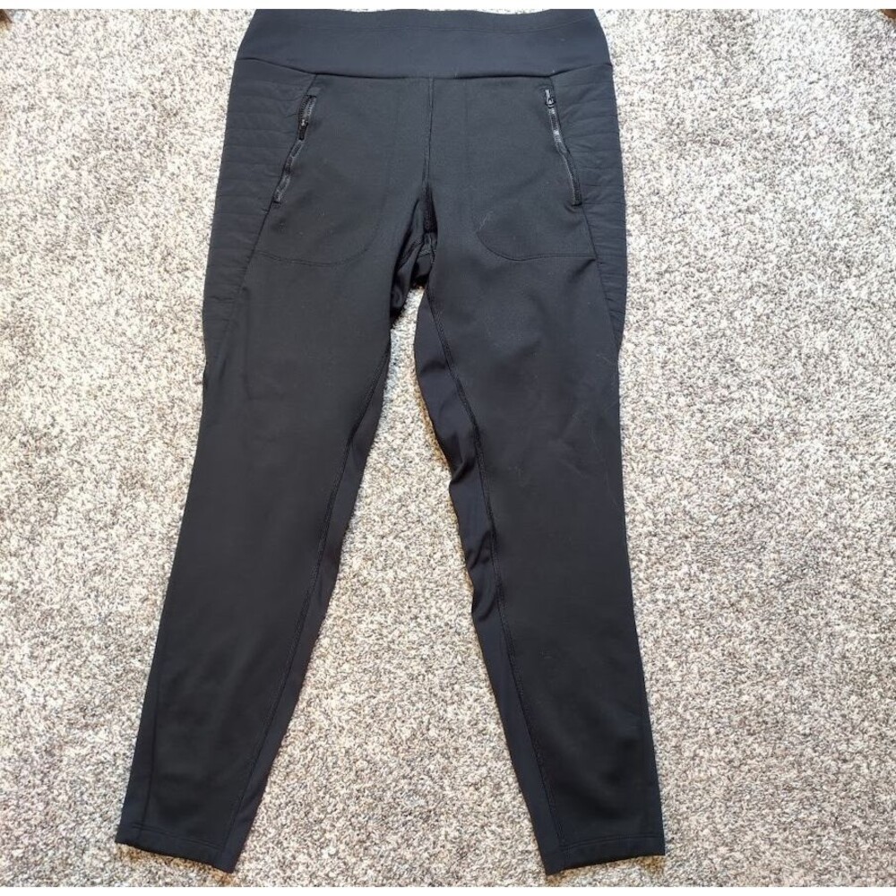 Athleta Women Large Peak Hybrid Fleece Tight Pants Pull On Black 511126 Legging